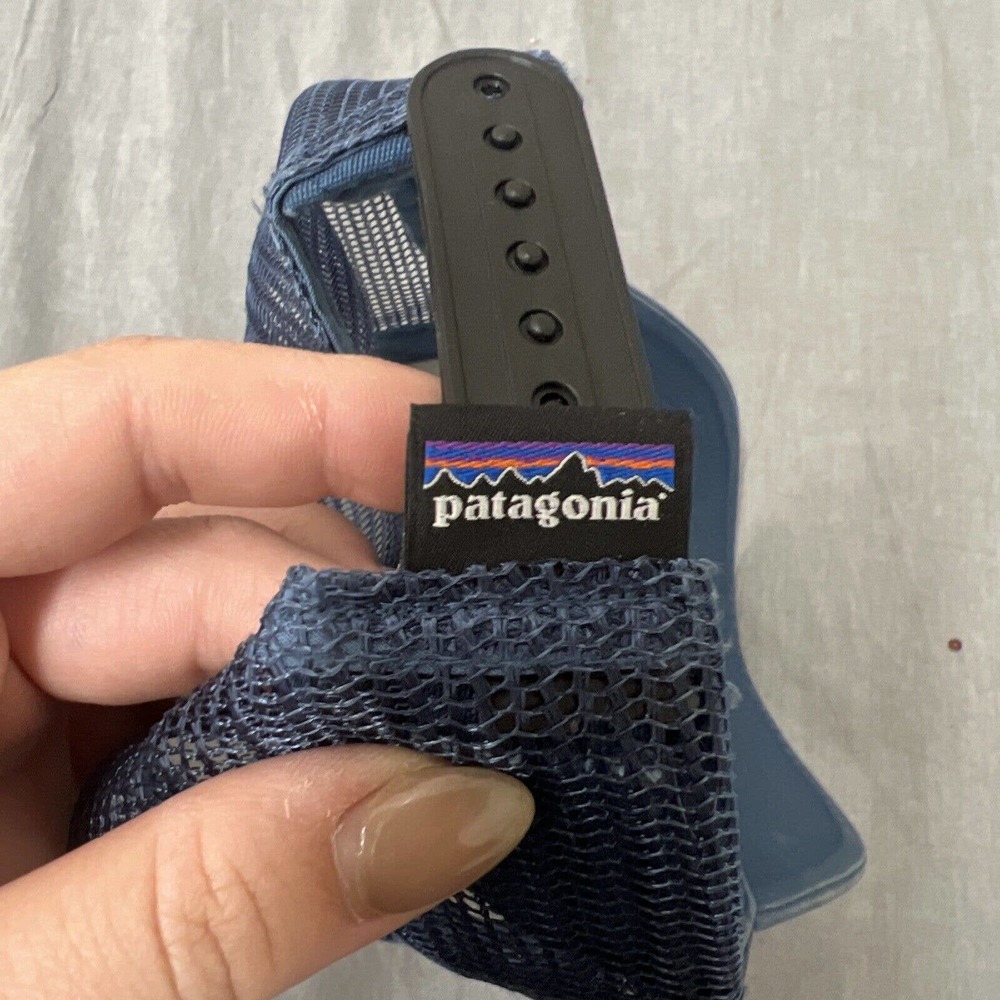 Patagonia Trucker Hat Snapback Adjustable Navy Blue Mesh Cap Box Logo FS Charity - Picture 6 of 8